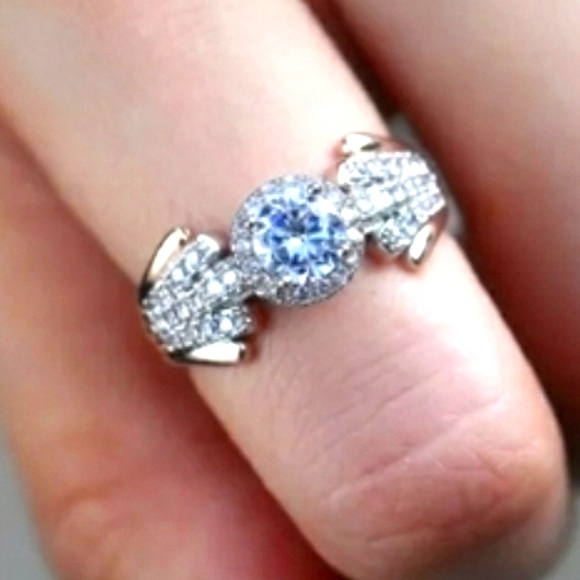 NWT 1 CZ WHITE GOLD W ROSE GOLD TRIM sterling silver gold  CZ Ring - Picture 2 of 15